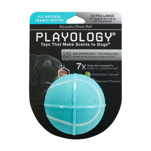 Playology Squeaky Chew Ball Peanut Butter Scented Dog Toy - Image 5