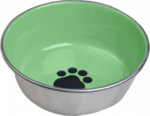 Heavyweight SS Small dish with Decorated Enamel Finish interior and full rubber bottom
