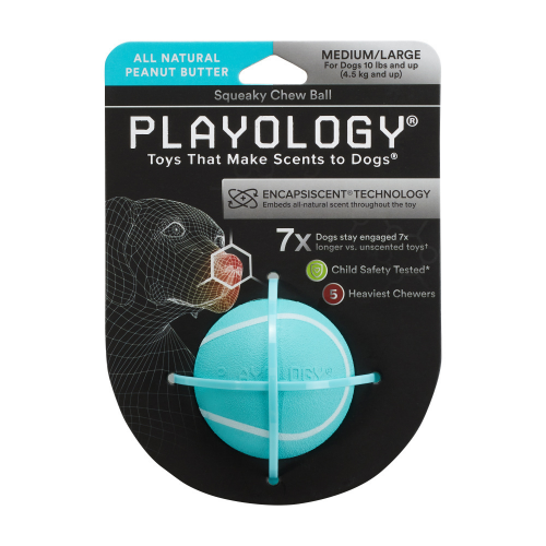 Playology Squeaky Chew Ball Peanut Butter Scented Dog Toy - Image 4